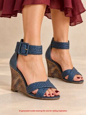 Boho Chic Dana Buchman Blue Braided Ankle Strap Wedge Sandals 9.5